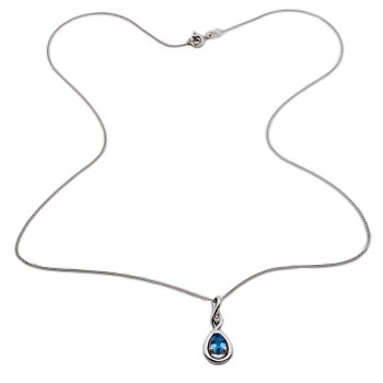 9ct White Gold Blue Topaz / Diamond Pendant with Chain